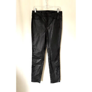 WHBM Pants 6 Womens High Rise Slim Black Faux Leather Embroidered